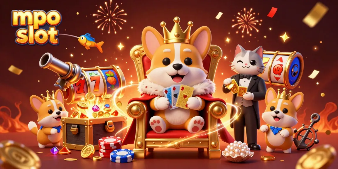 Enhance your gaming experience with mpo slot in a vibrant, festive casino illustration featuring lively characters and dynamics.