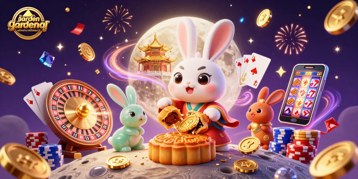 Permainan taruhan di gardenofnaturalbeauty dengan gambar kelinci bulan, kembang api, dan chip poker.