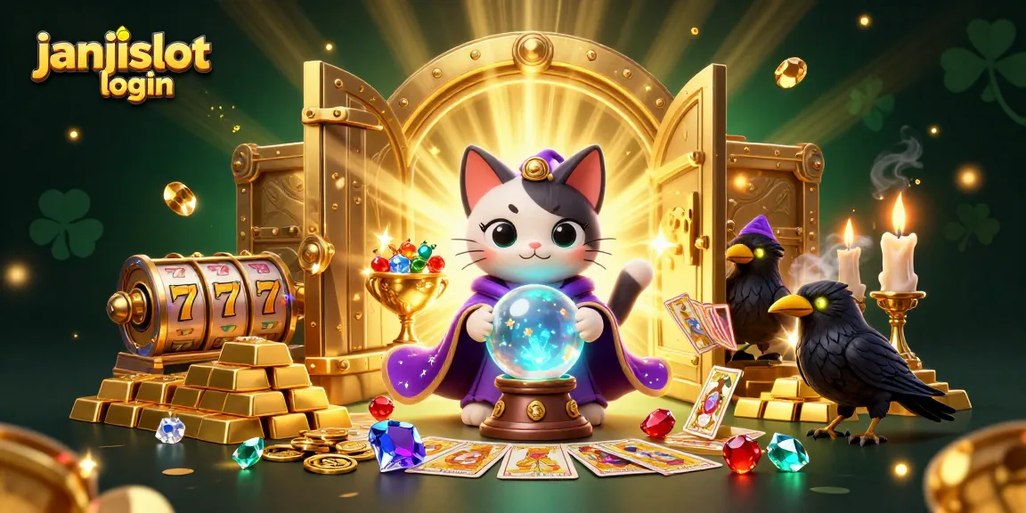 Engage in thrilling gameplay with janjislot login featuring a fortune teller cat and slot elements.