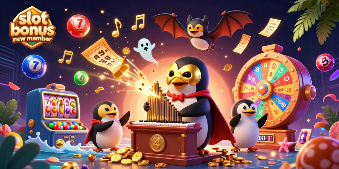 Score big with the slot bonus new member feature in this vibrant casino-themed illustration.
