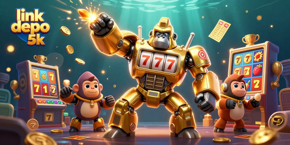 Engage with link depo 5k for thrilling online slot games showcasing a dynamic golden gorilla mech.