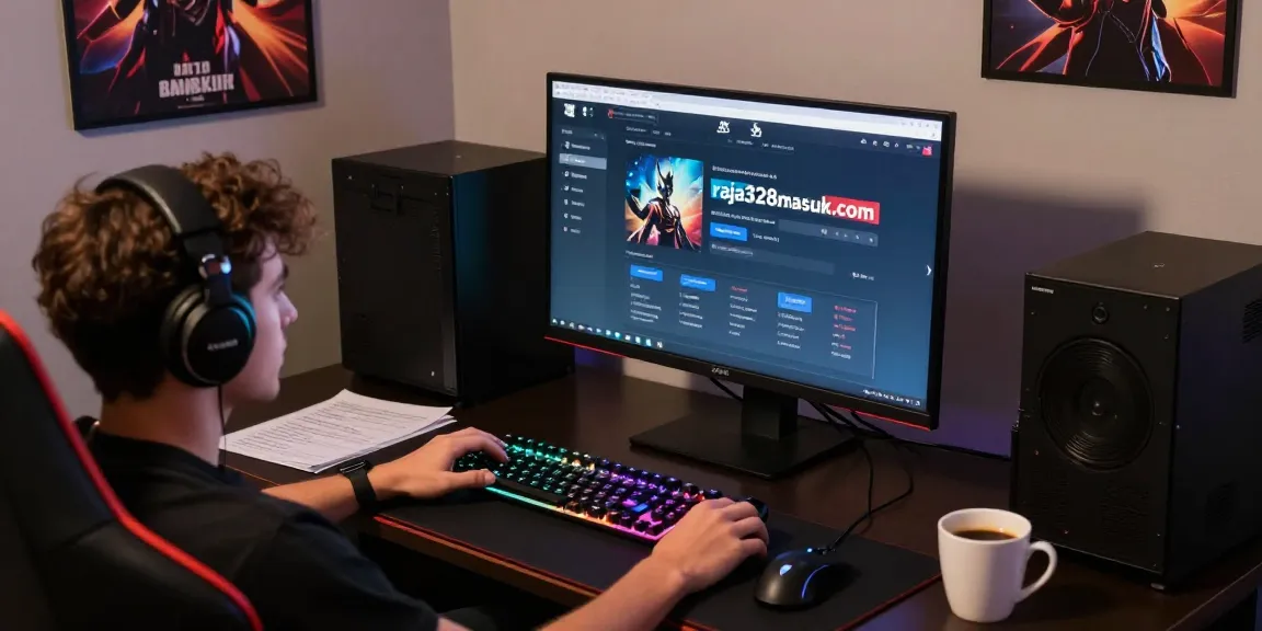 Engaged player at a modern gaming setup using https://raja328masuk.com/ for an immersive gambling experience.