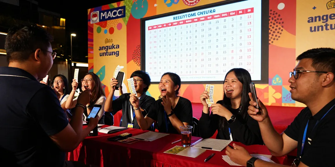 Suasana malam lotre di MACAU dengan pemain menunjukkan angka untung dan tiket, menunggu hasil pengundian.